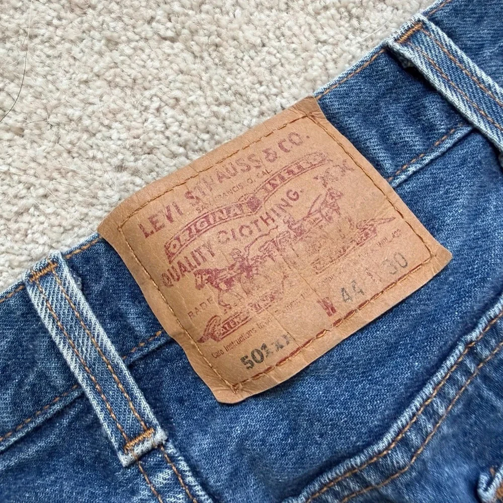 Levis 501xx Mens 44x30 Blue Denim Jeans Made in USA Straight‎ Leg Button Fly